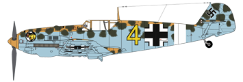Bf 109E-4 en livrÃ©e dÃ©sertique deux tons RLM 78/79 avec mouchetis de RLM 80